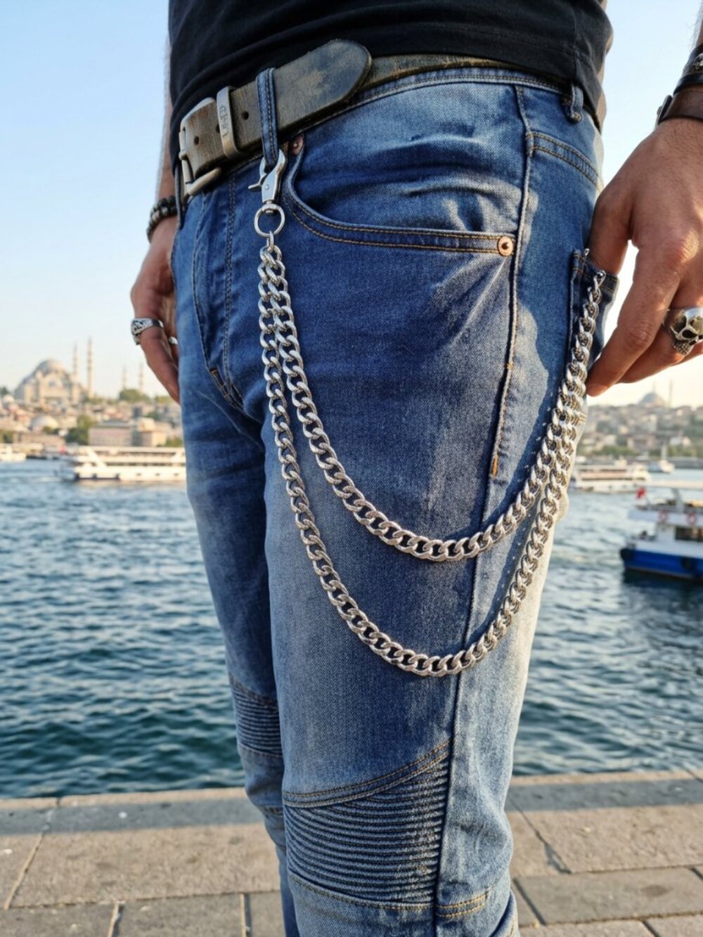 Men’s Silver Chunky Jean Chain Double Strand USA Handmade Biker Wallet Chain M32